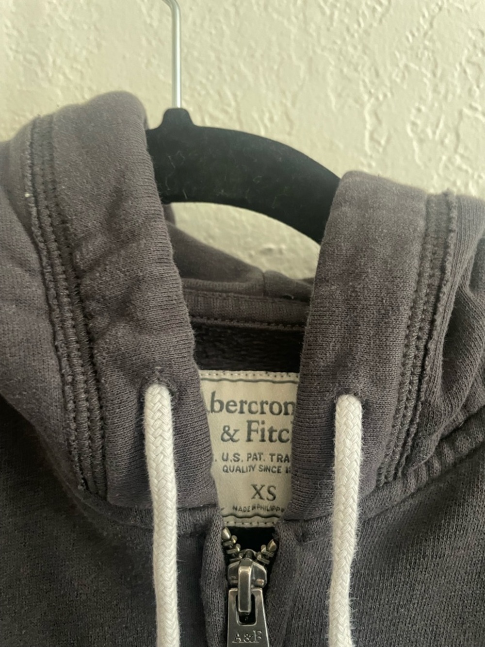 Abercrombie & Fitch Charcoal Hoodie with White Drawstrings - Picture 2 of 3